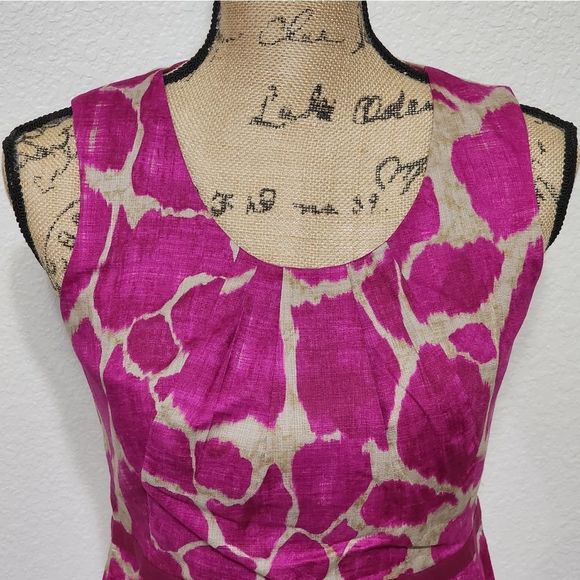 Loft giraffe print pink Beige‎ Barbircore cotton Sheath shift dress size 2P - Picture 7 of 9